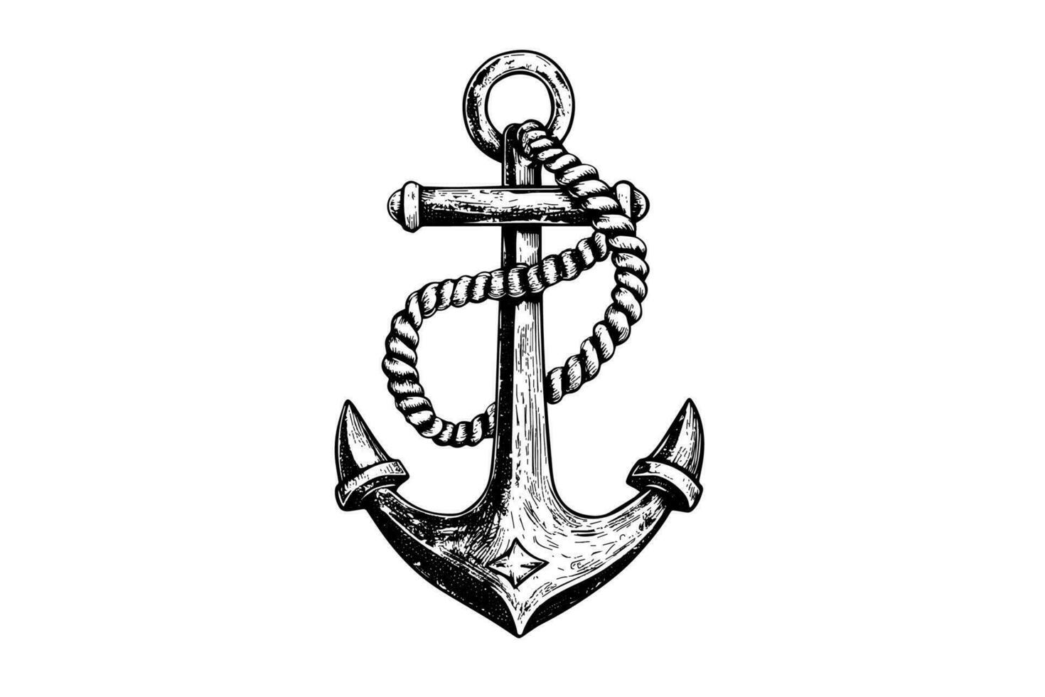 Ship sea anchor and rope in vintage engraving style. Sketch hand drawn vector illustration.