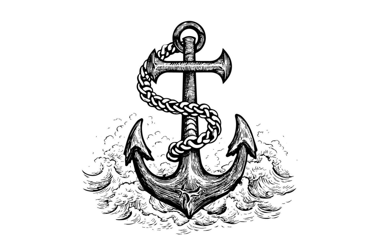 Ship sea anchor and rope in vintage engraving style. Sketch hand drawn vector illustration.