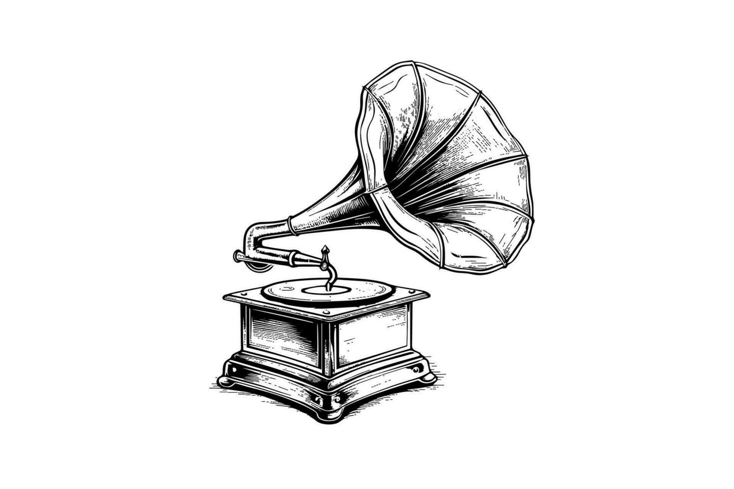 Retro phonograph gramophone vintage engraved vector illustration. Sketch hand drawn art