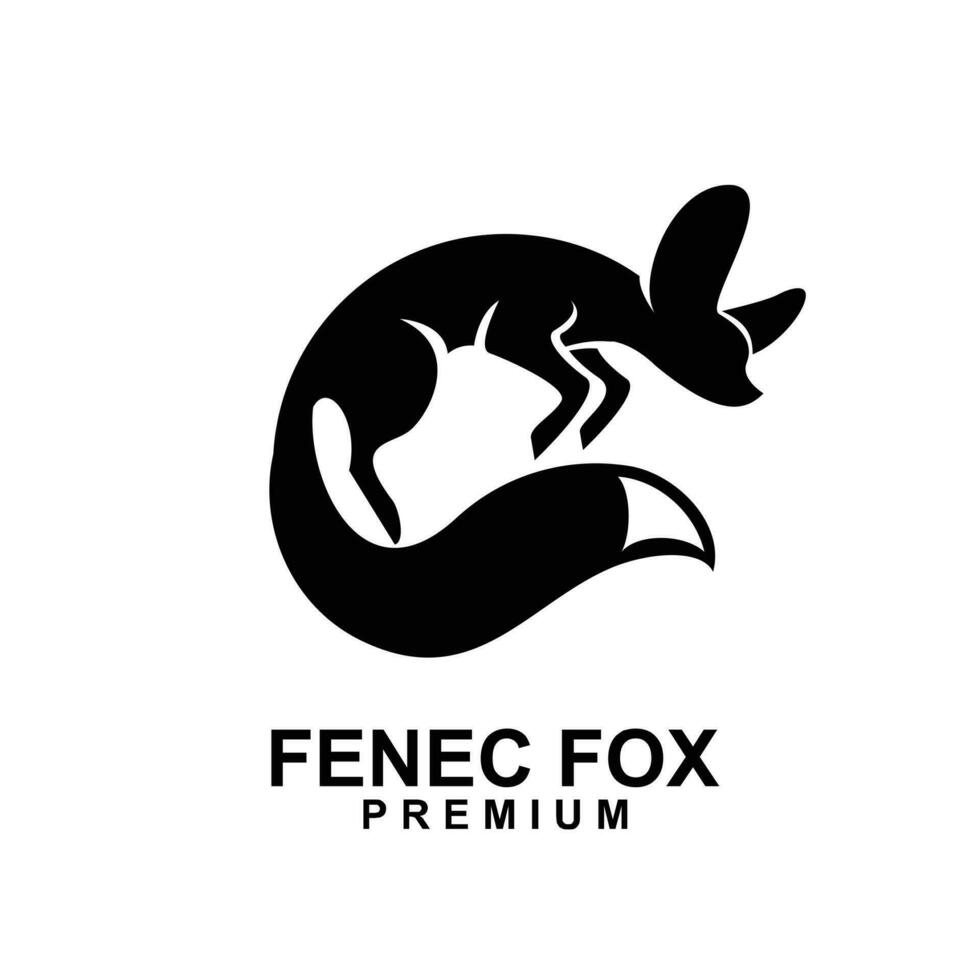 fennec fox logo icon design illustration negative black white vector