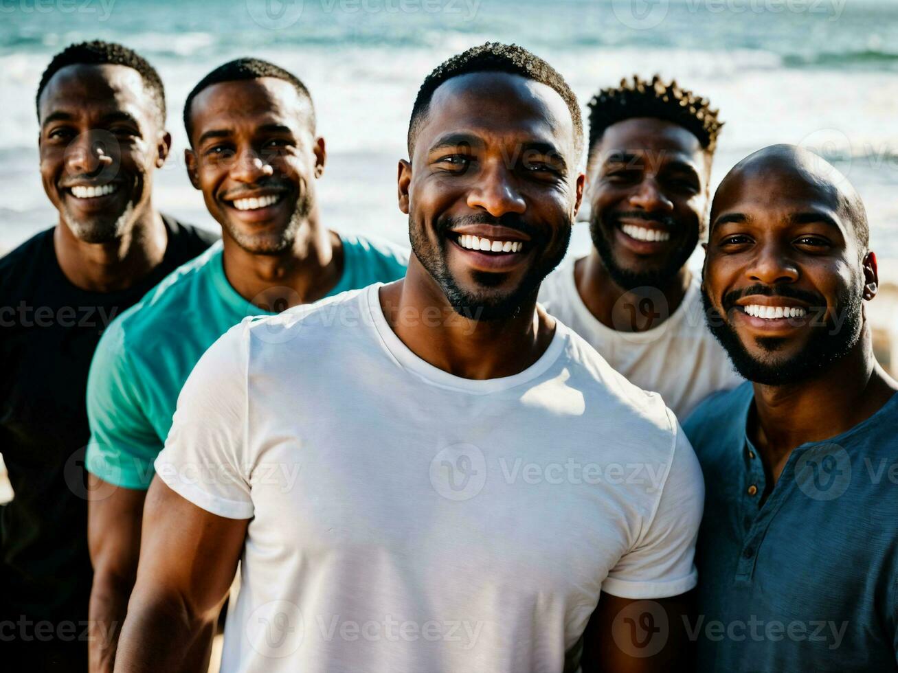 photo of group happy black strong man, generative AI