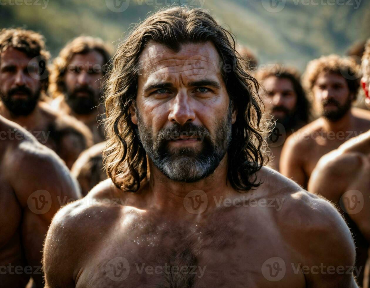 photo of group of strong caveman gang, generative AI