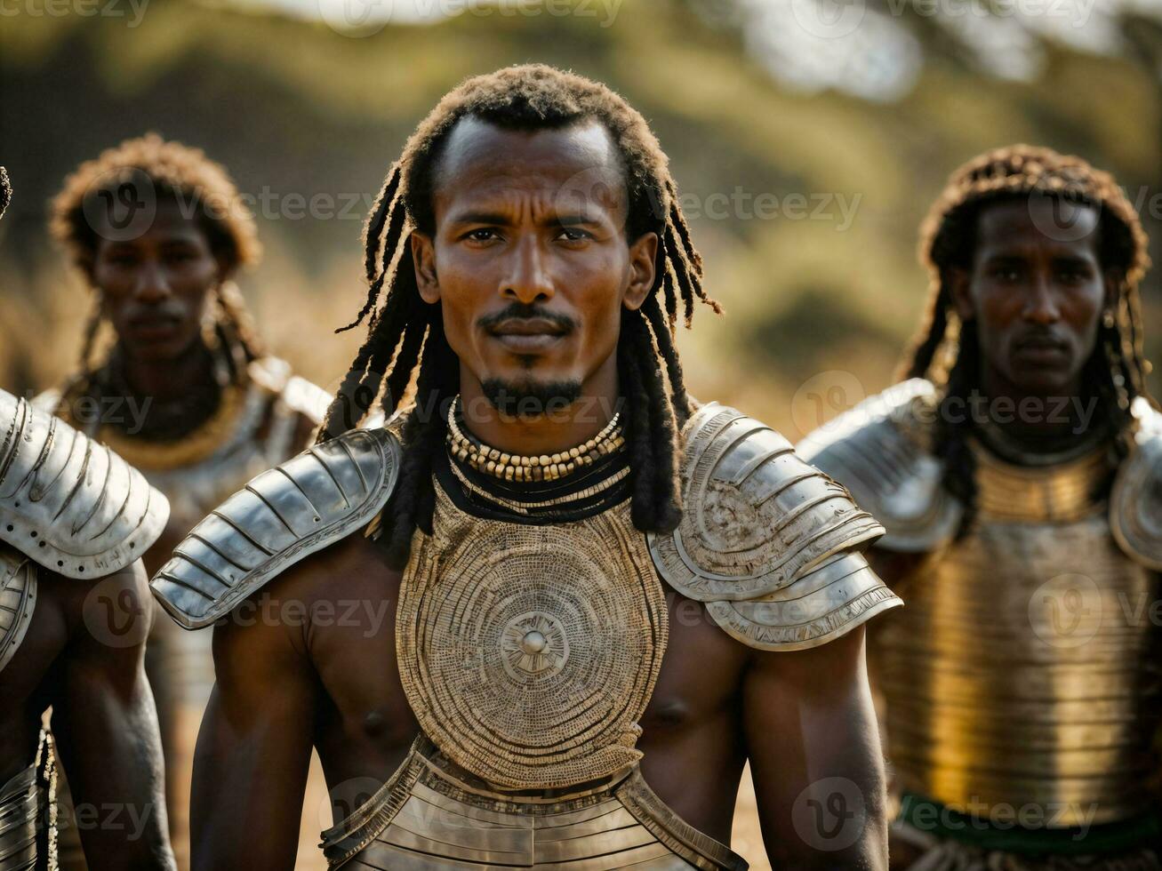 photo of african man tribal warriors with armor, generative AI