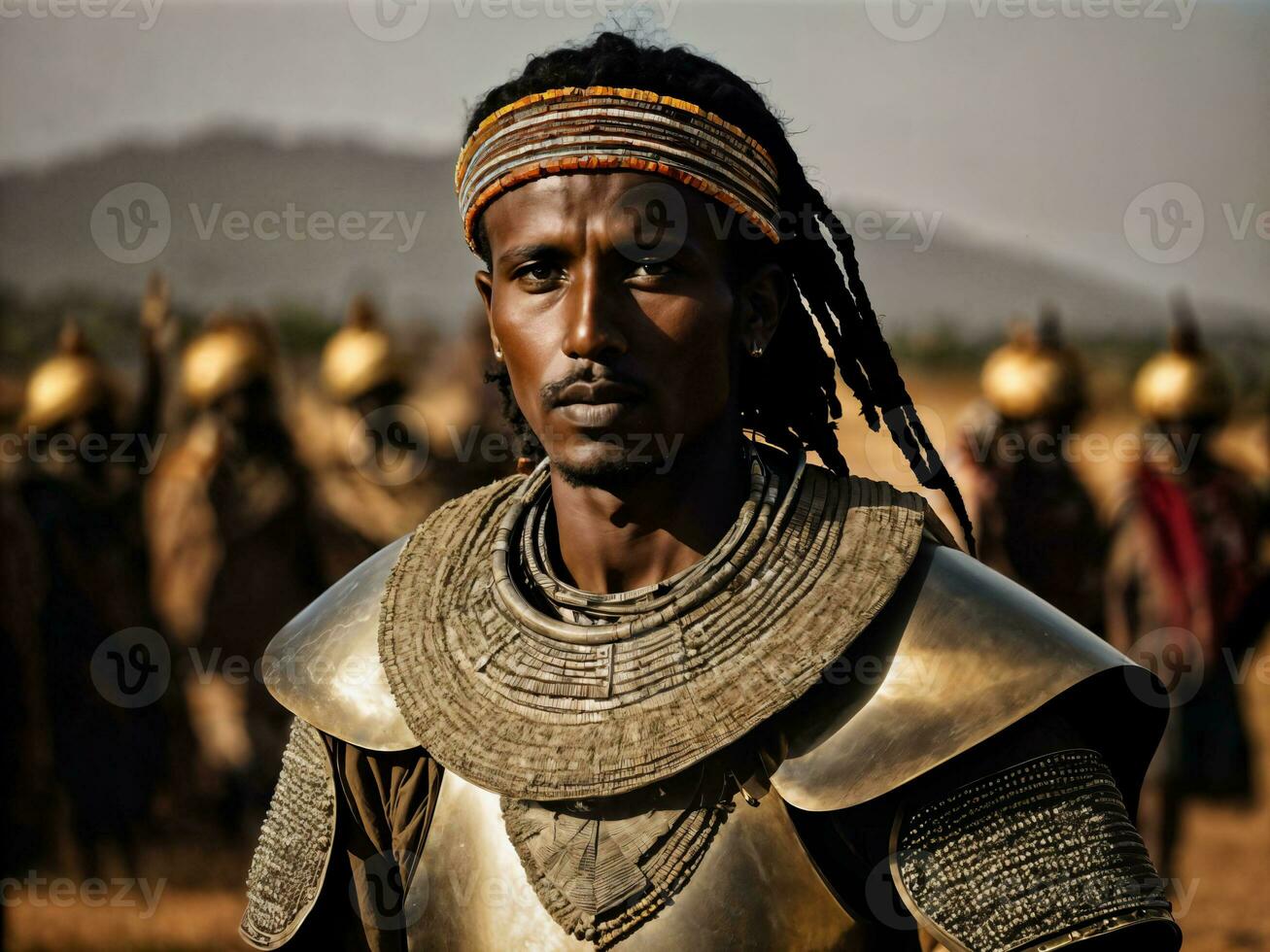 photo of african man tribal warriors with armor, generative AI