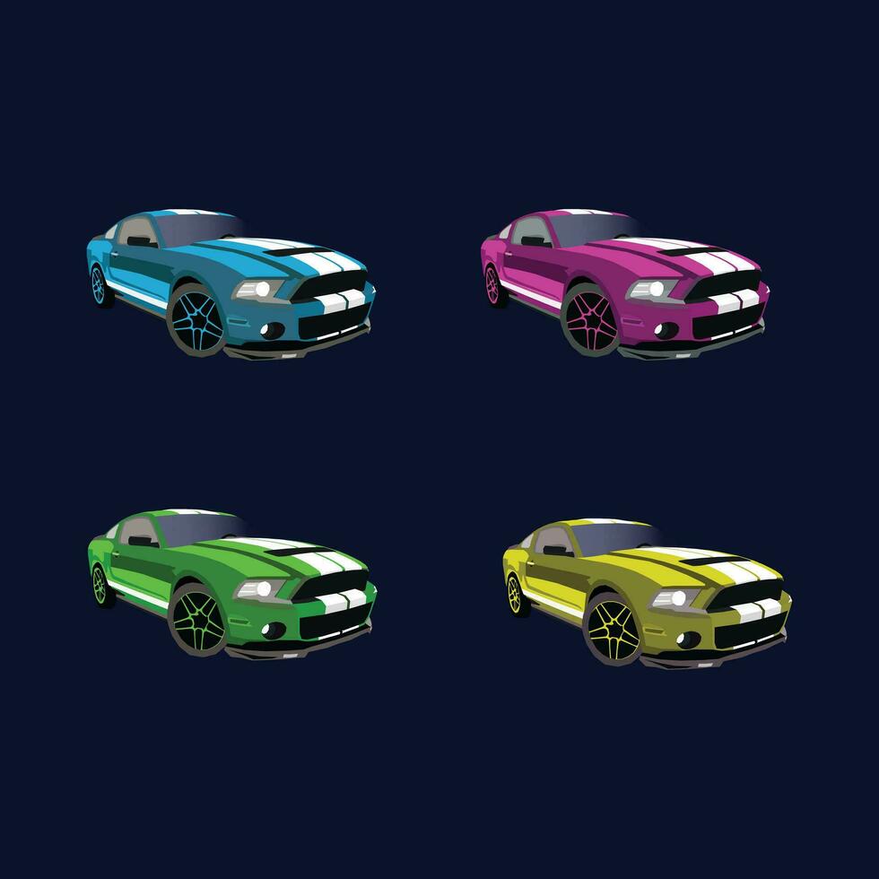 conjunto de mustango coche vectores diferente colores