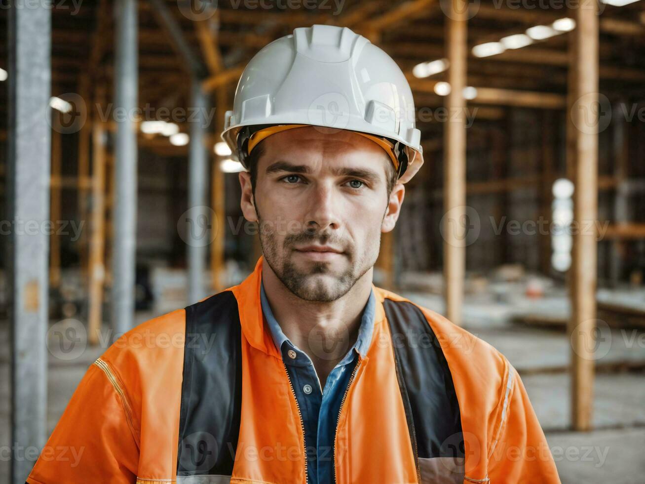 joven adulto hombre trabajando al aire libre, vistiendo un trabajo casco  generado por ai 29476682 Foto de stock en Vecteezy