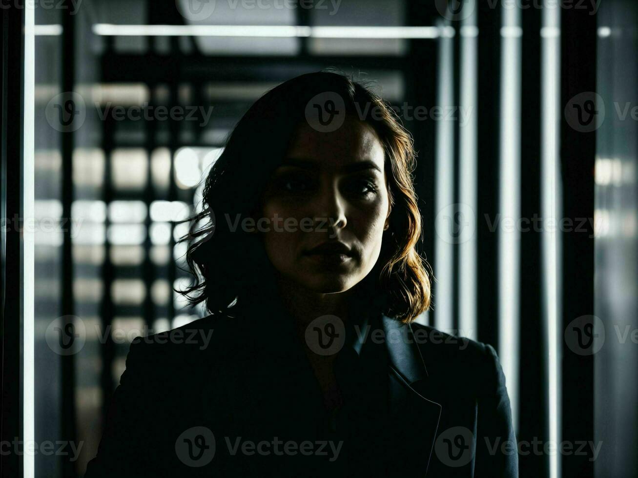 photo of serious detective woman in crime scene, generative AI