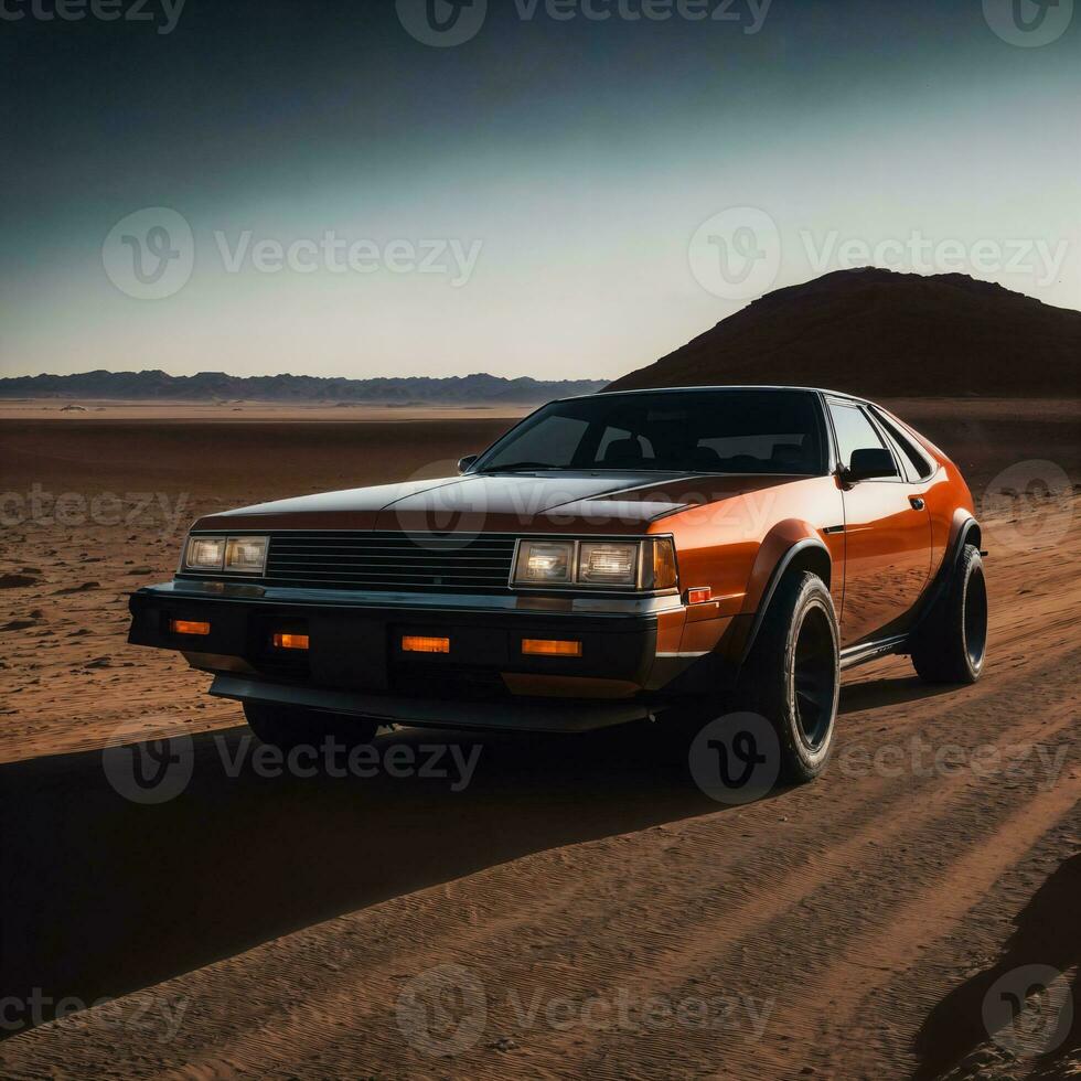 photo of car in hot sand desert, generative AI