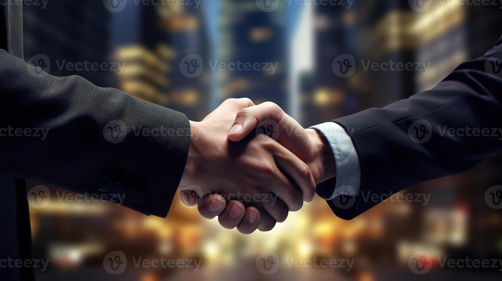 Business shaking hands, finishing up meeting. Successful businessmen handshaking after good deal. Congratulation, merger and acquisition concepts, panoramic banner. photo