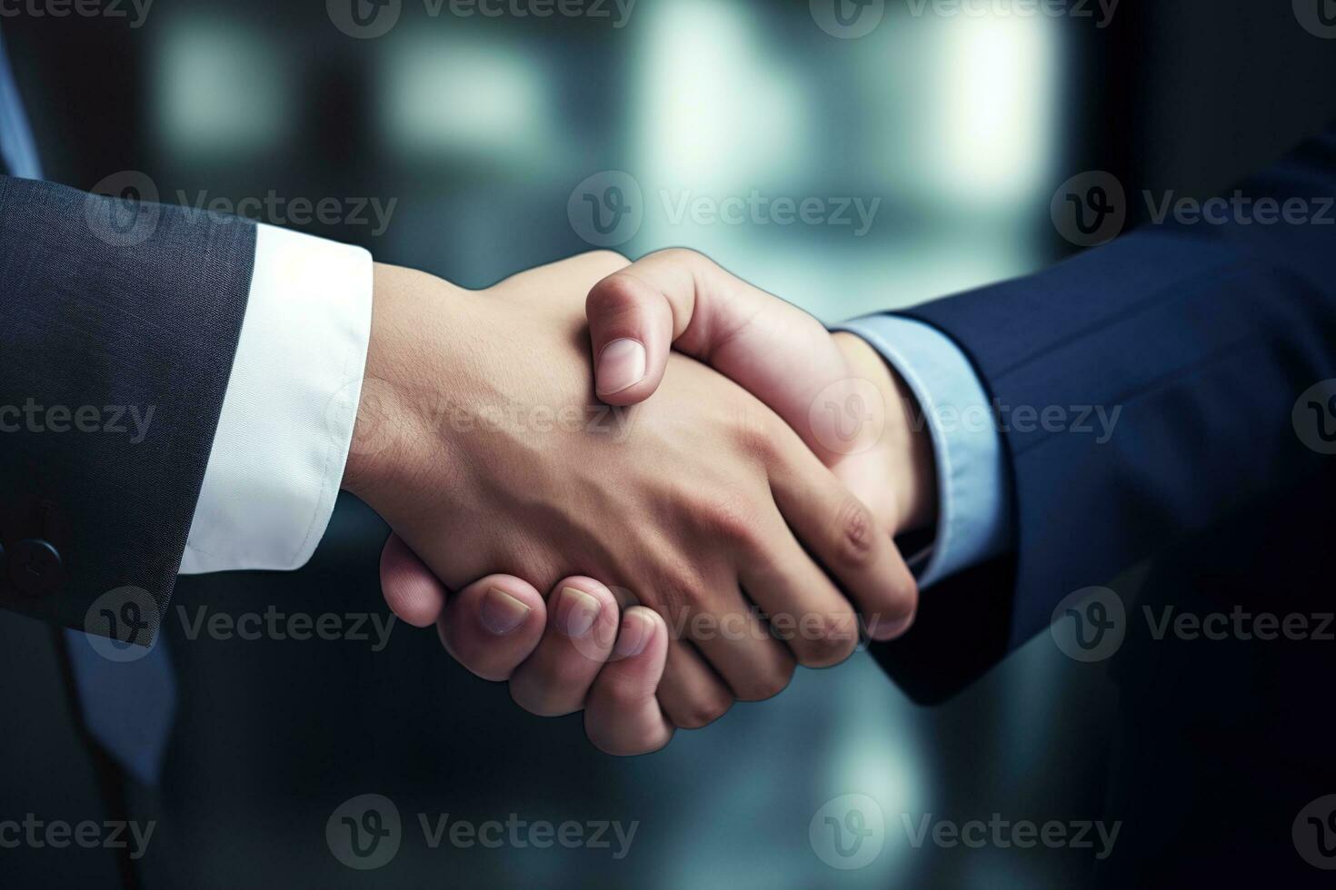 Business shaking hands, finishing up meeting. Successful businessmen handshaking after good deal. Congratulation, merger and acquisition concepts, panoramic banner. Generative AI photo