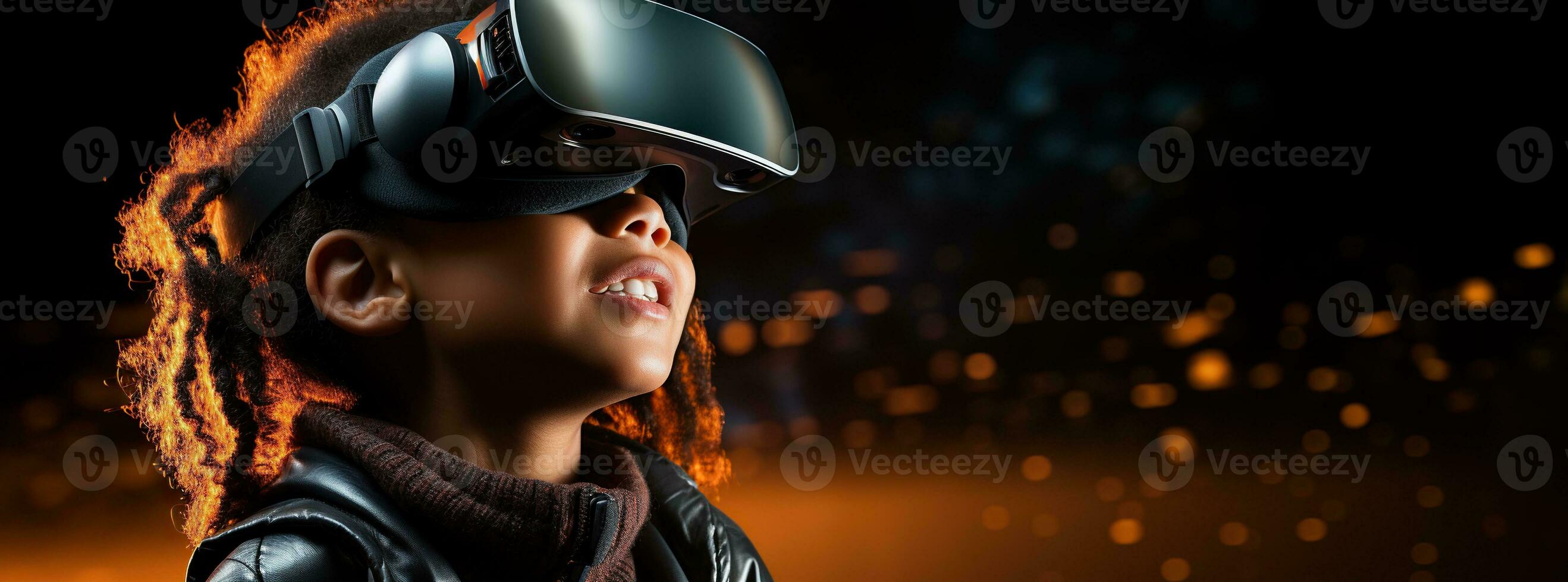 Illustration of a person wearing a virtual reality VR headset, AI Generated. photo