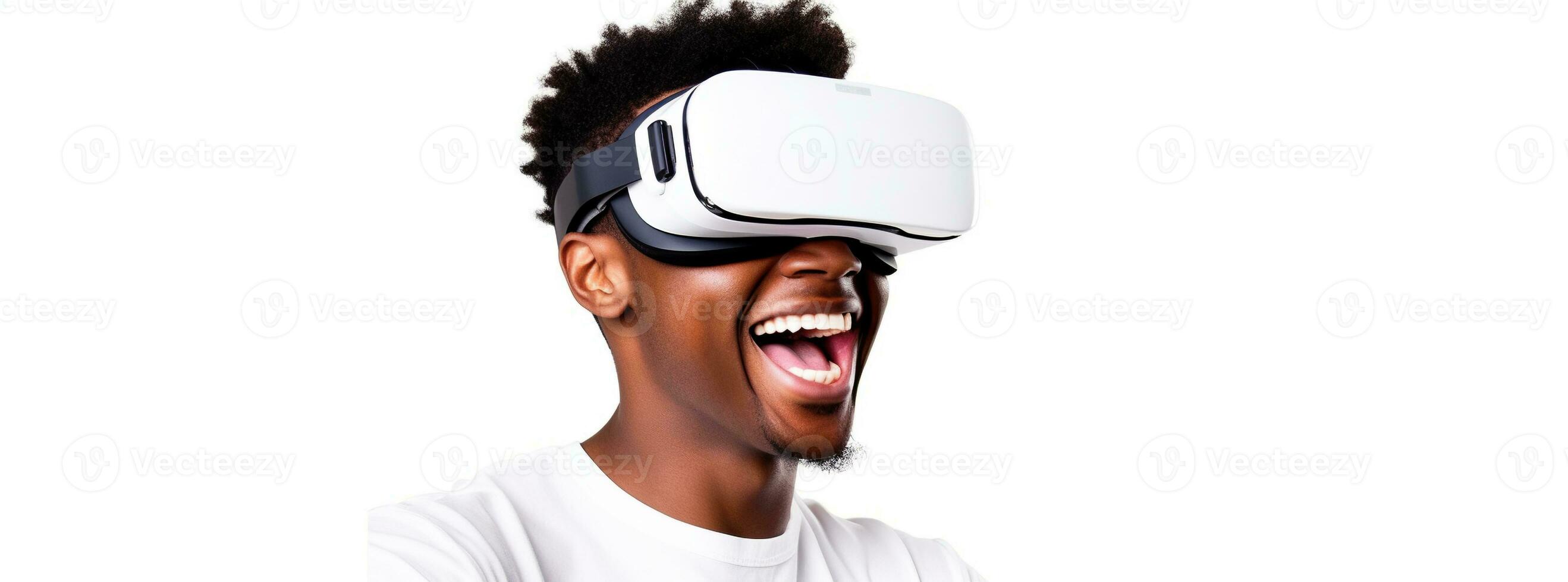 Illustration of a person wearing a virtual reality VR headset, AI Generated. photo