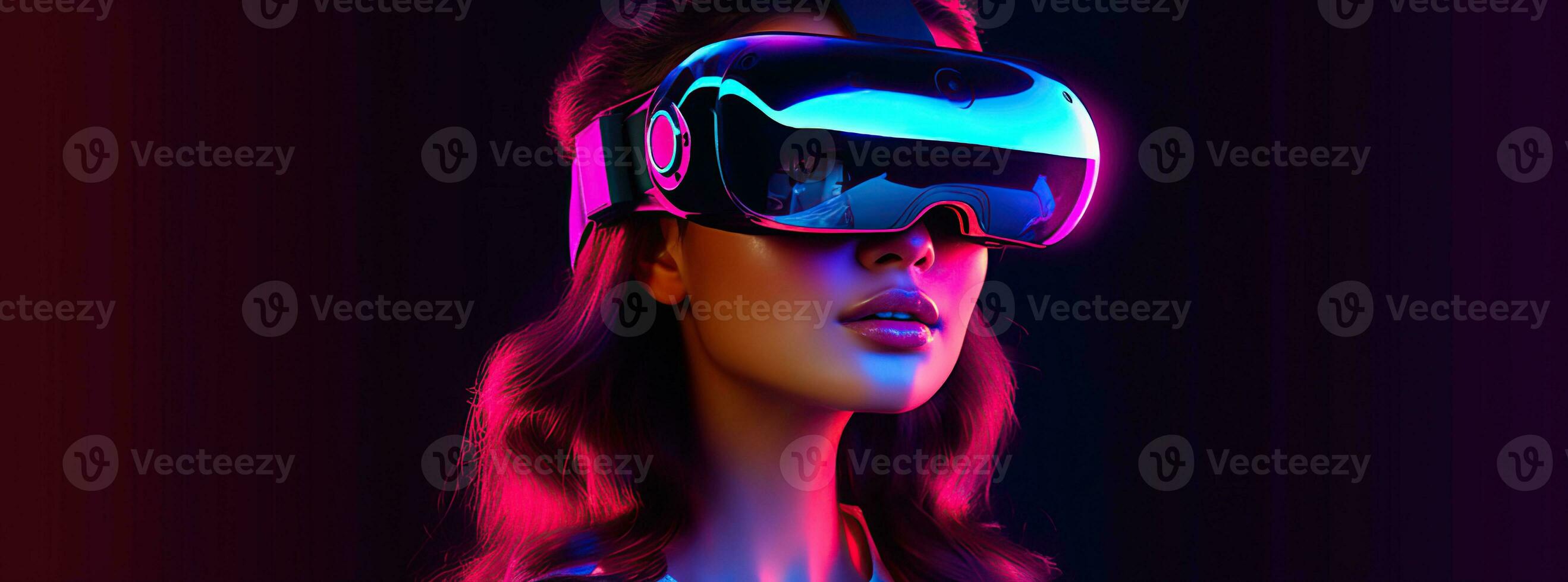 Illustration of a person wearing a virtual reality VR headset, AI Generated. photo