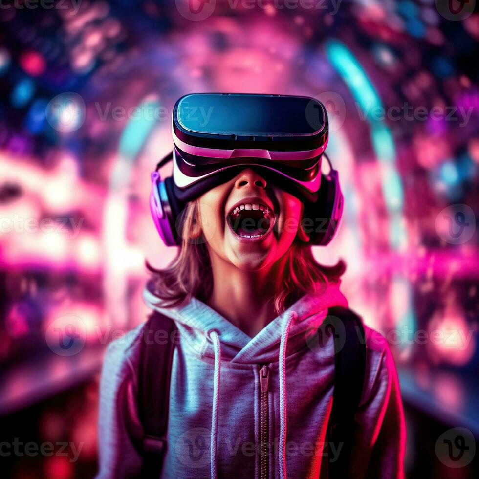 Illustration of a person wearing a virtual reality VR headset, AI Generated. photo
