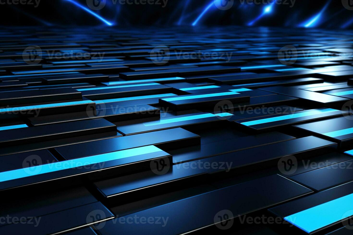Tech style wallpaper with metallic blue and black colors, high
