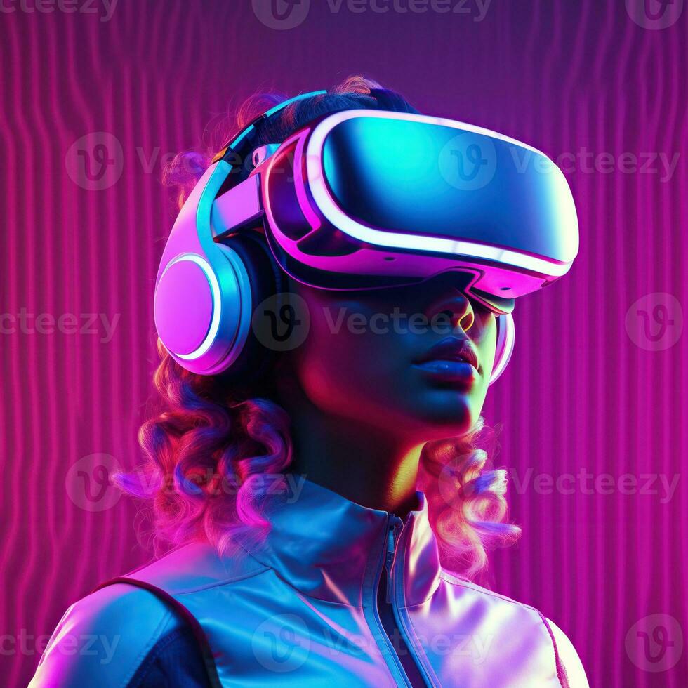 Illustration of a person wearing a virtual reality VR headset, AI Generated. photo