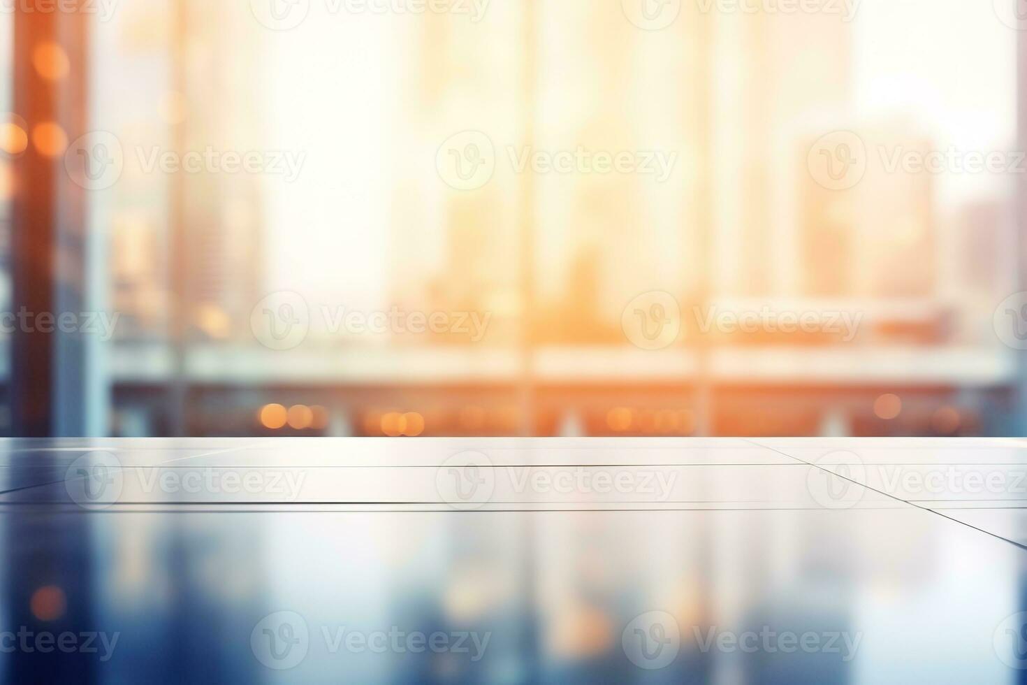 Blurred empty open space office. Design background with abstract light bokeh at office interior. Generative AI photo