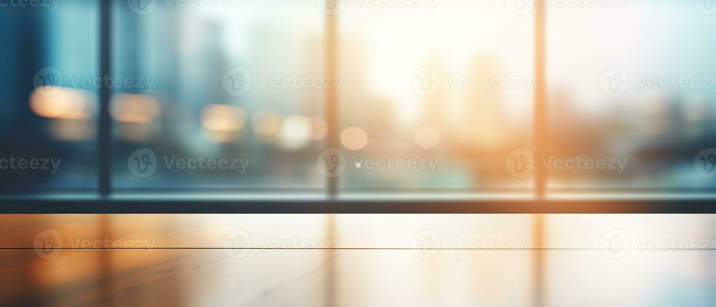 Blurred empty open space office. Design background with abstract light bokeh at office interior. Generative AI photo