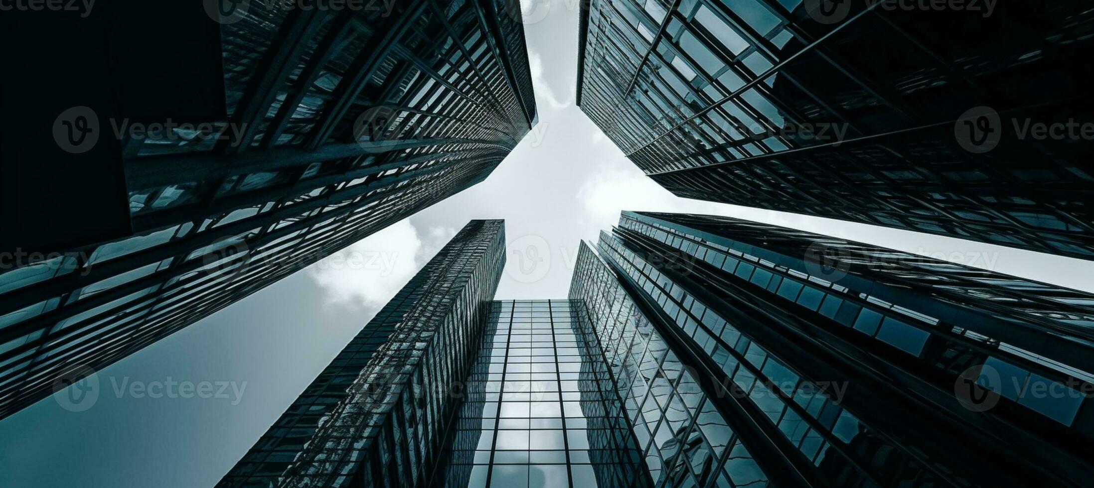 rayos de sol y urbano alturas - un negocio mundo en sombras de azul. generativo ai, foto