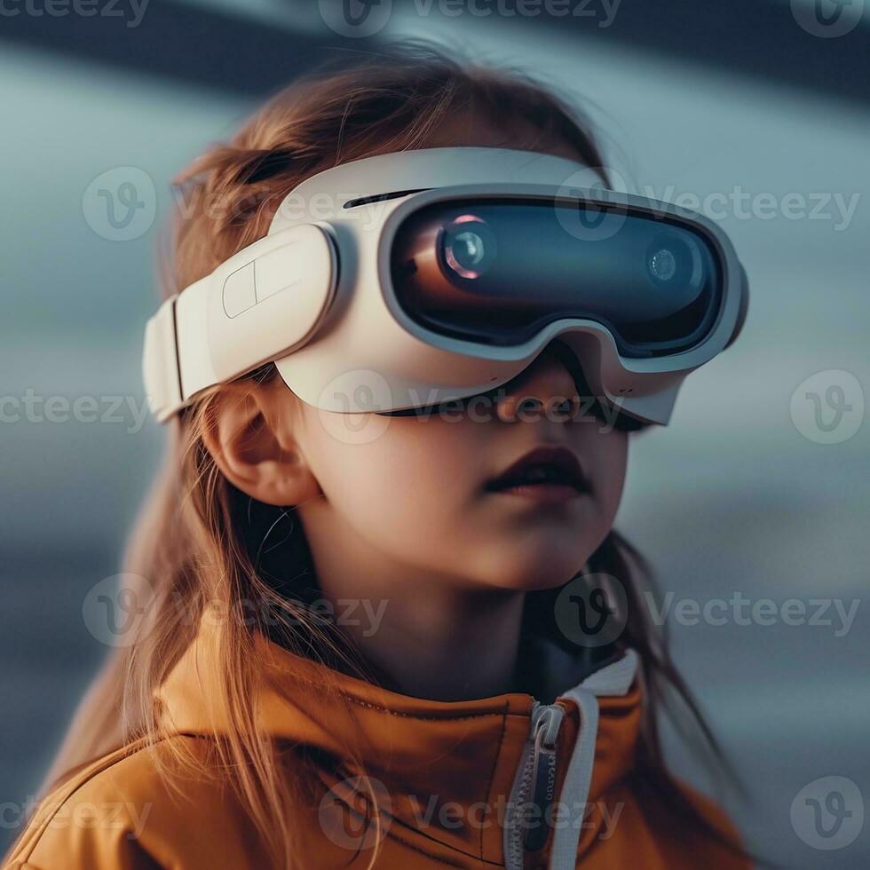 ilustración de un persona vistiendo un virtual realidad vr auriculares, ai generado. foto