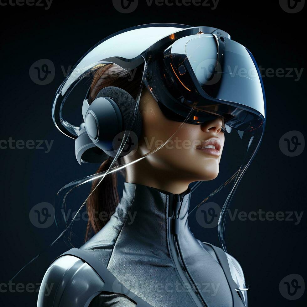 Illustration of a person wearing a virtual reality VR headset, AI Generated. photo