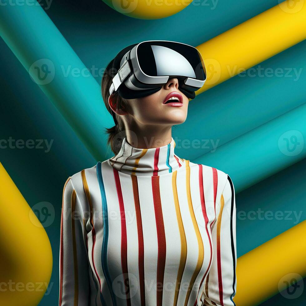 Illustration of a person wearing a virtual reality VR headset, AI Generated. photo