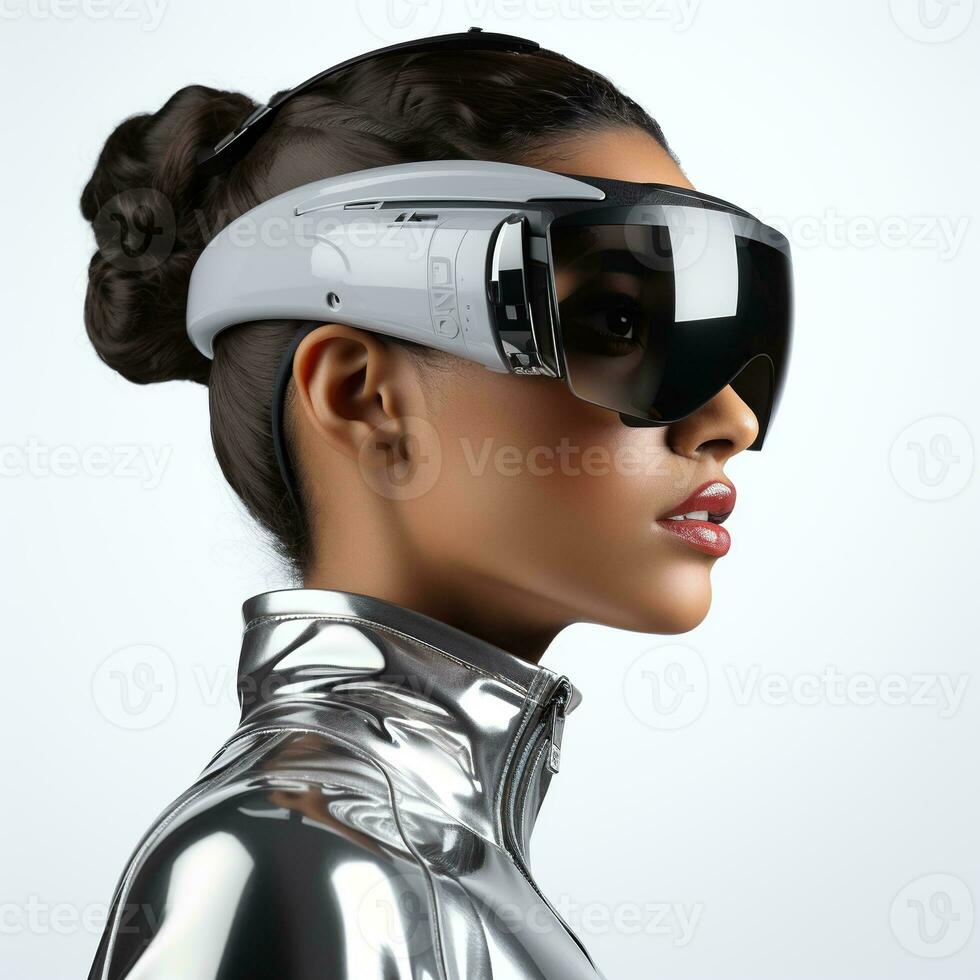 Illustration of a person wearing a virtual reality VR headset, AI Generated. photo