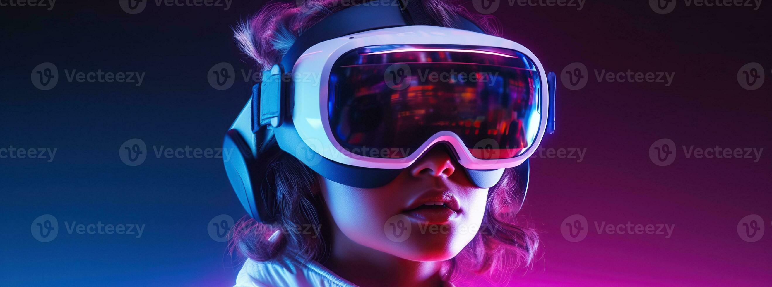 Illustration of a person wearing a virtual reality VR headset, AI Generated. photo