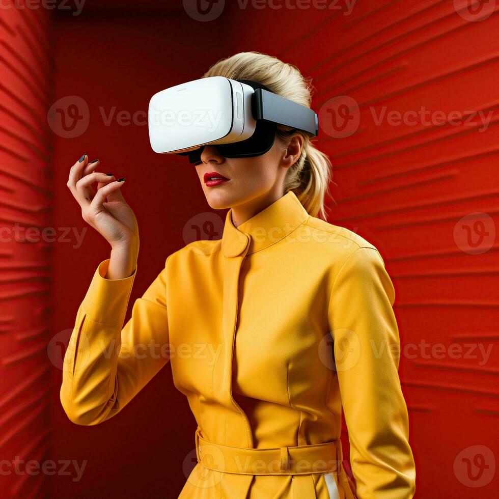 Illustration of a person wearing a virtual reality VR headset, AI Generated. photo