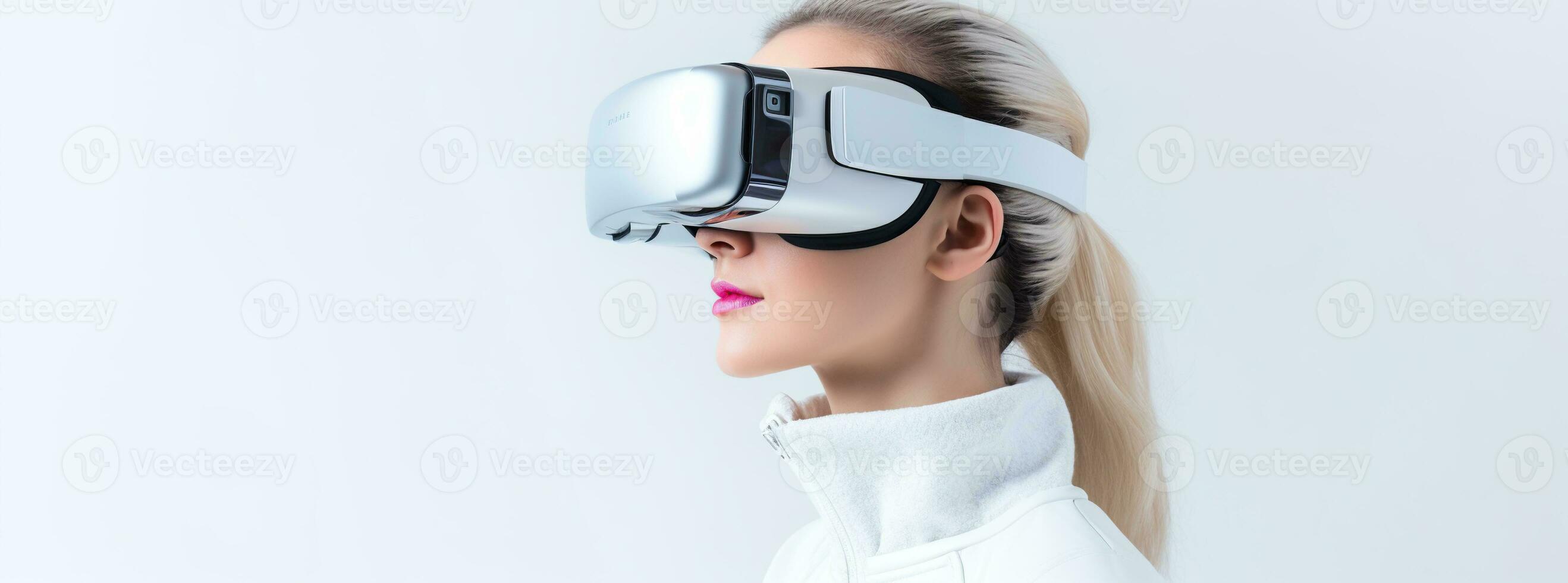 Illustration of a person wearing a virtual reality VR headset, AI Generated. photo