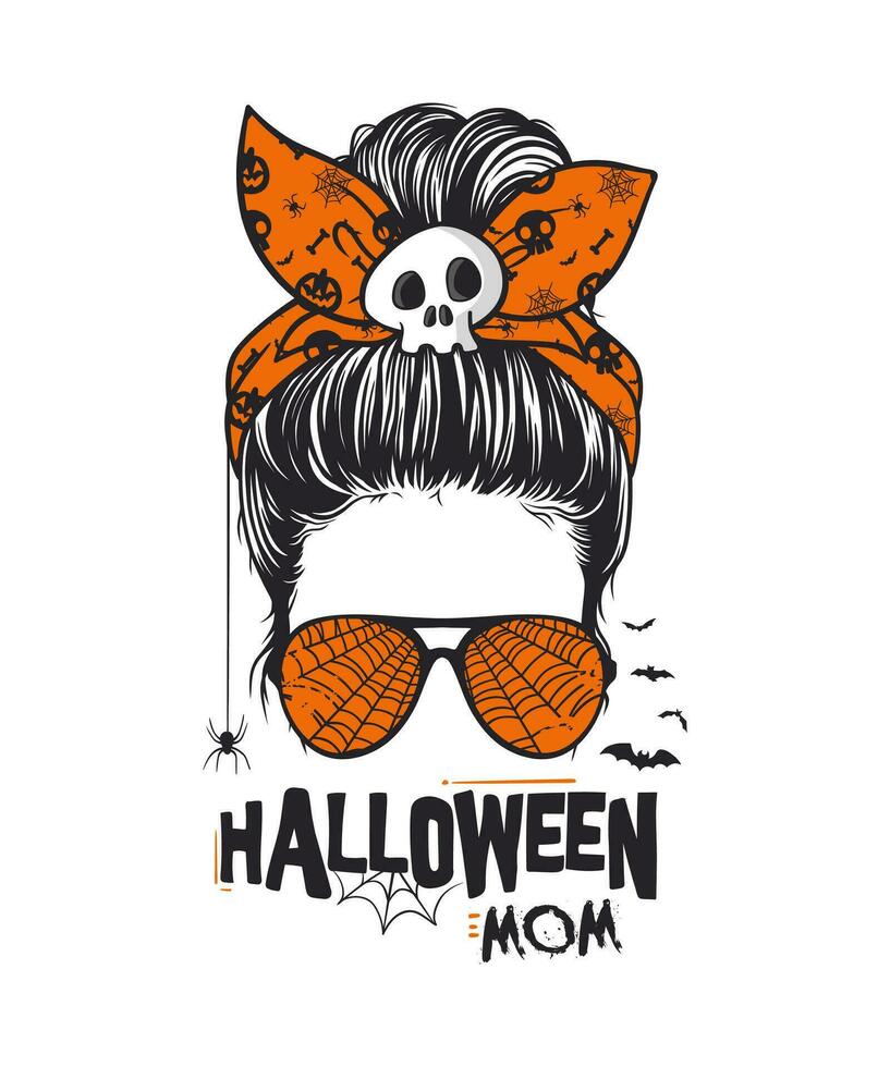 Vector Illustration of a Halloween-Themed Mom with a Casual Messy Bun Hairstyle