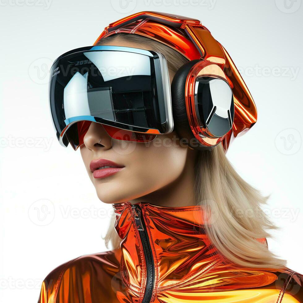 Illustration of a person wearing a virtual reality VR headset, AI Generated. photo