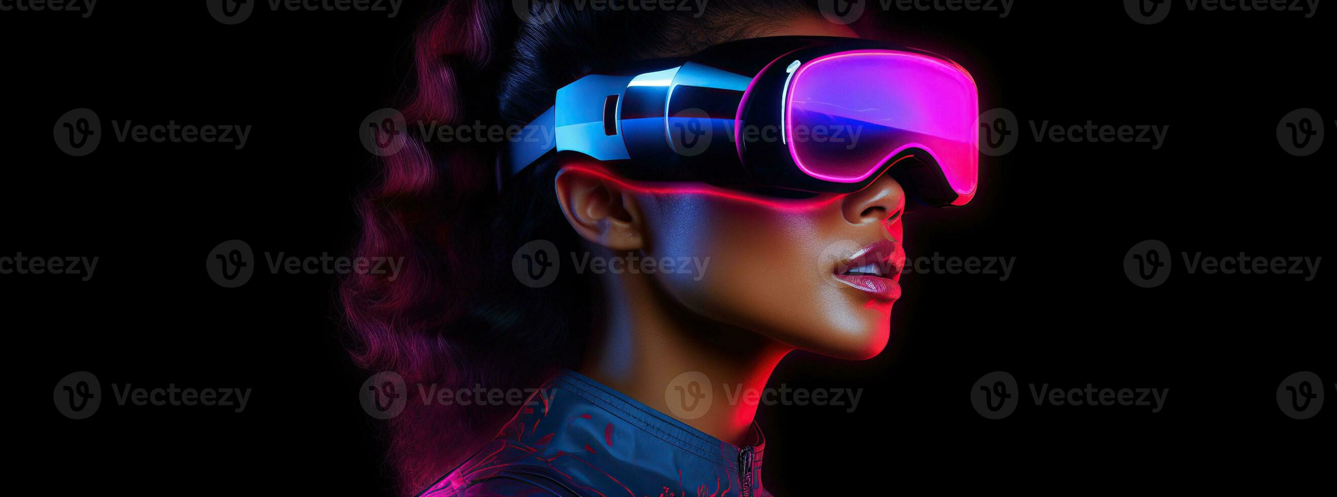 Illustration of a person wearing a virtual reality VR headset, AI Generated. photo