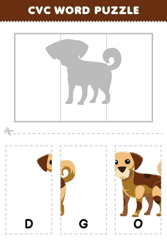 Education game for children to learn cvc word by complete the puzzle of cute cartoon dog picture printable worksheet vector