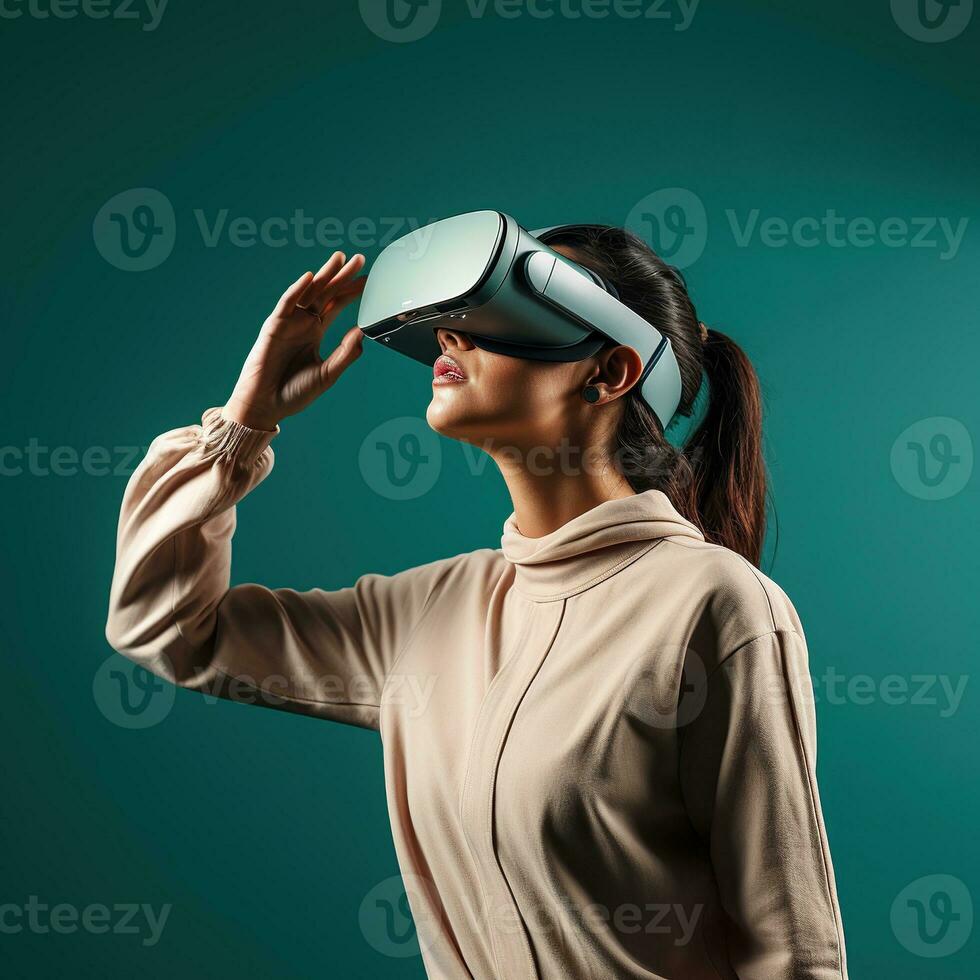 Illustration of a person wearing a virtual reality VR headset, AI Generated. photo