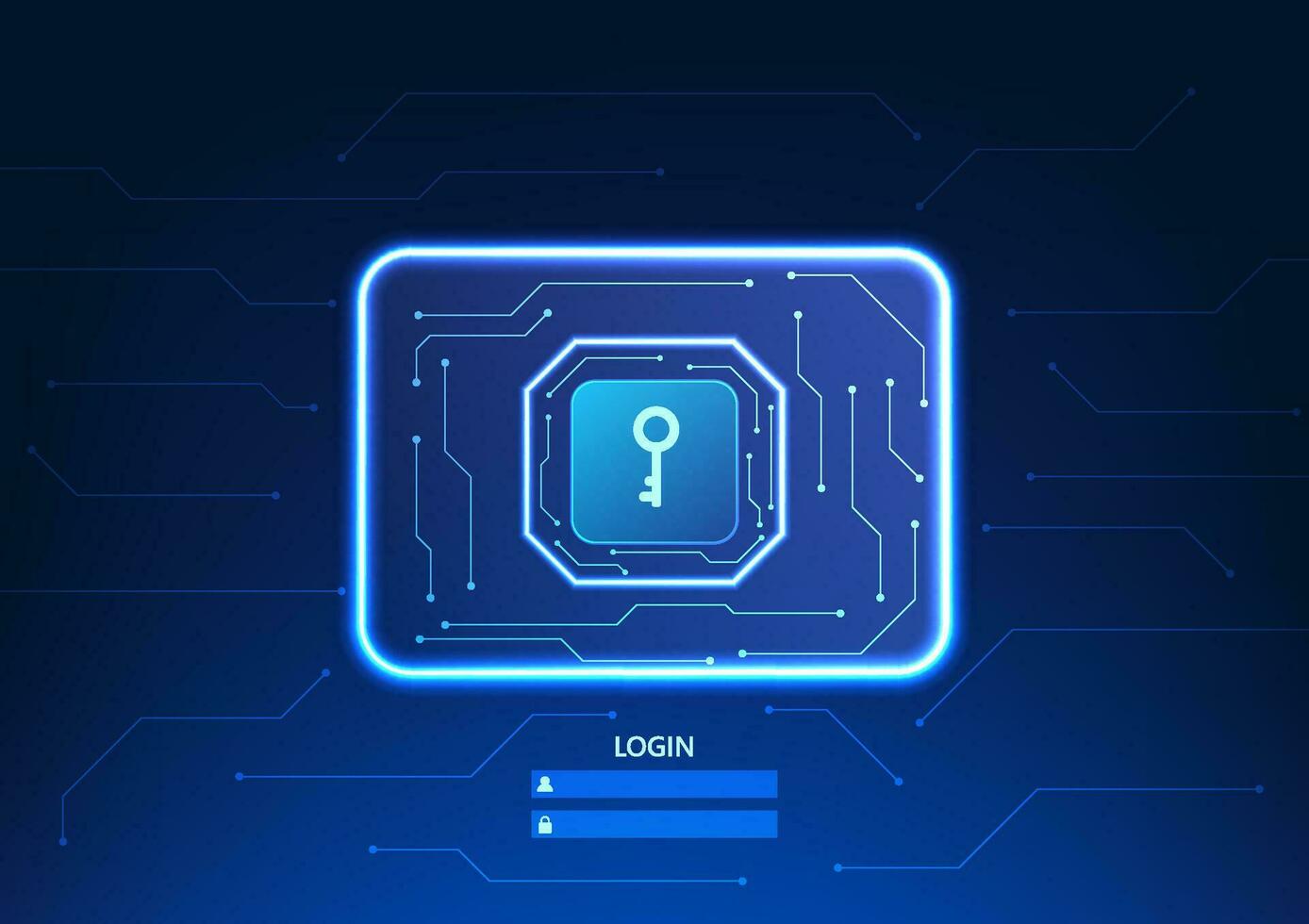 Screen technology background, Access login screen There is a key in the middle. and is surrounded by a circuit board It conveys access to a cyber-secure system. vector