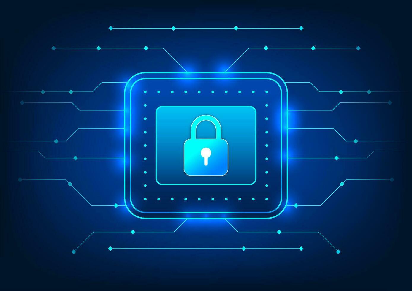 pantalla tecnología antecedentes pantalla con bloquear en el medio y tiene un circuito tablero rodeando eso se refiere a accediendo un ciberseguro sistema. evitar datos robo y datos dañar vector