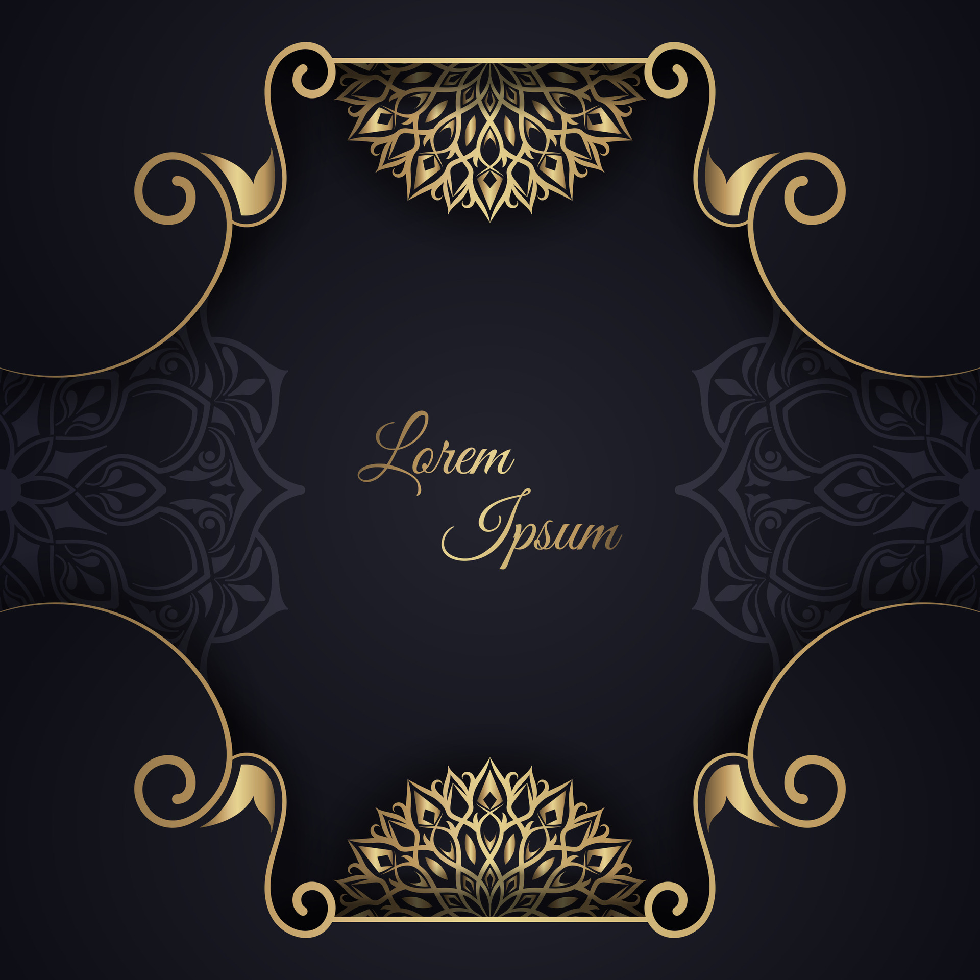 Black background with golden mandala ornament 28128897 Vector Art at