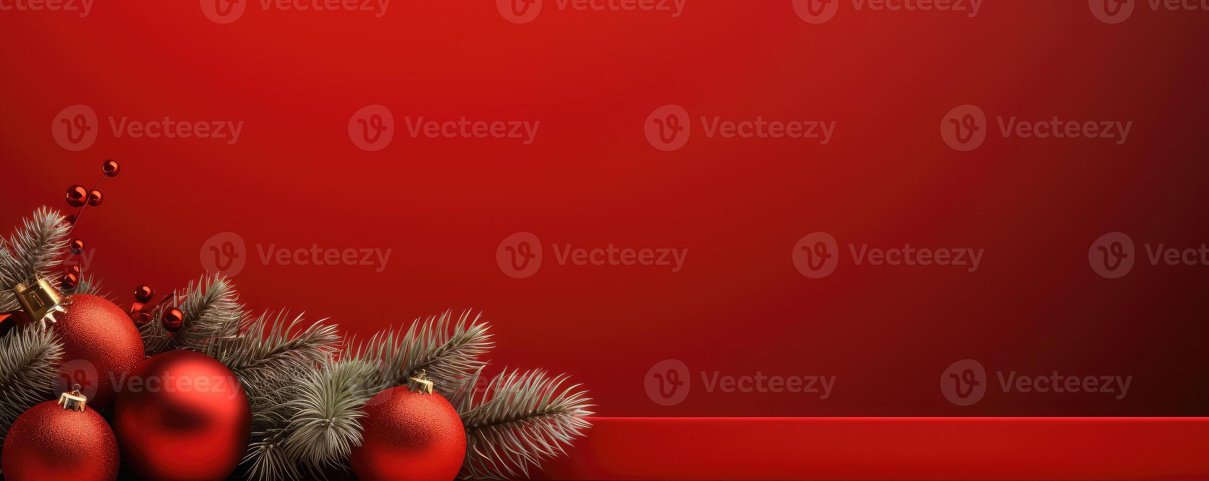 christmas background with red balls and fir branches . photo