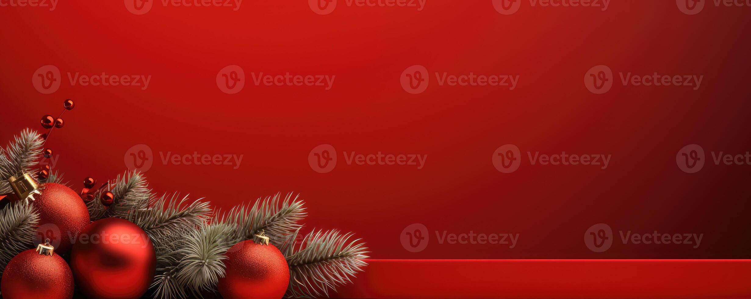 christmas background with red balls and fir branches . AI Generated photo