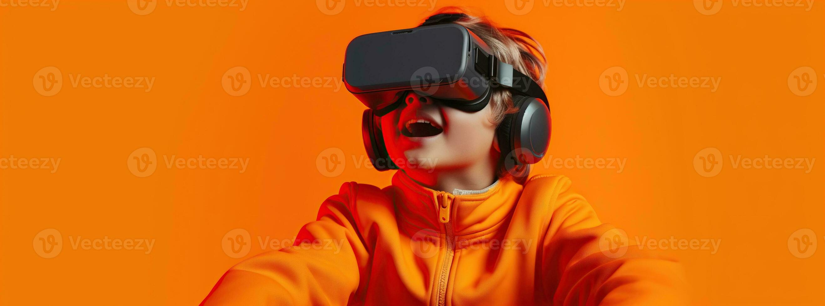 Illustration of a person wearing a virtual reality VR headset, AI Generated. photo