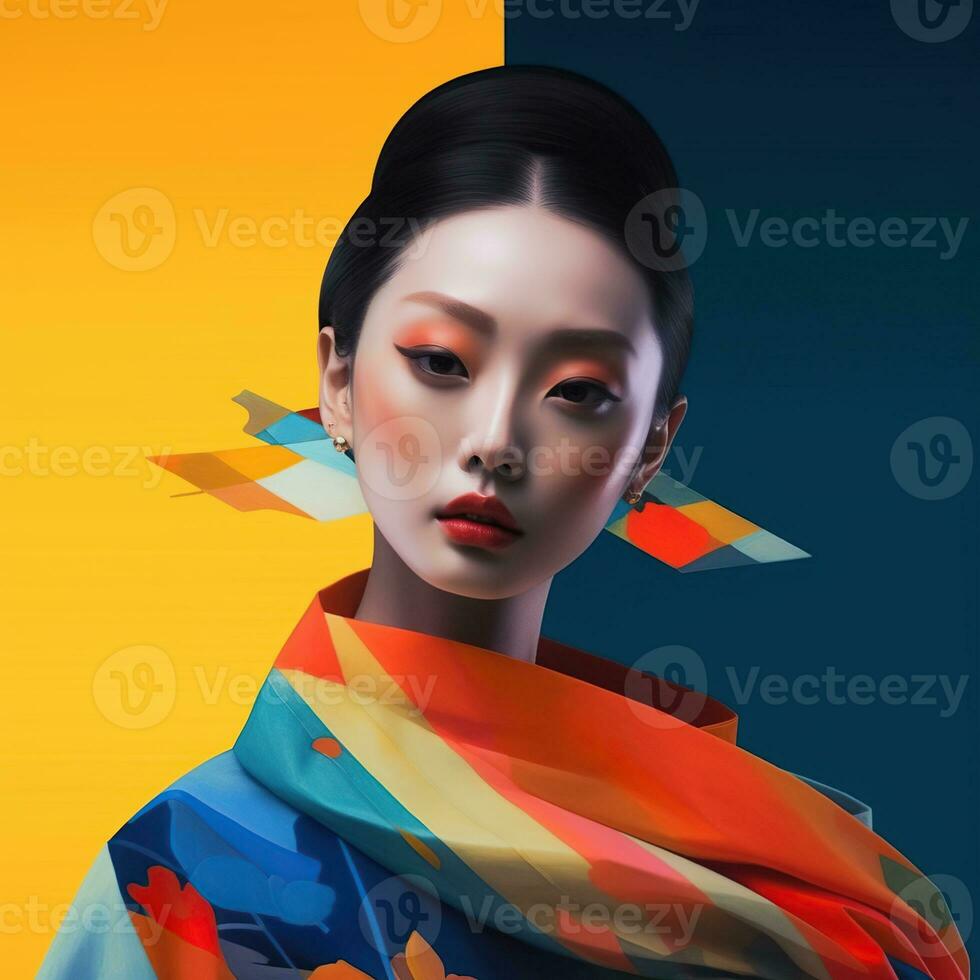 Illustration of a fashion portrait,  AI Generated photo