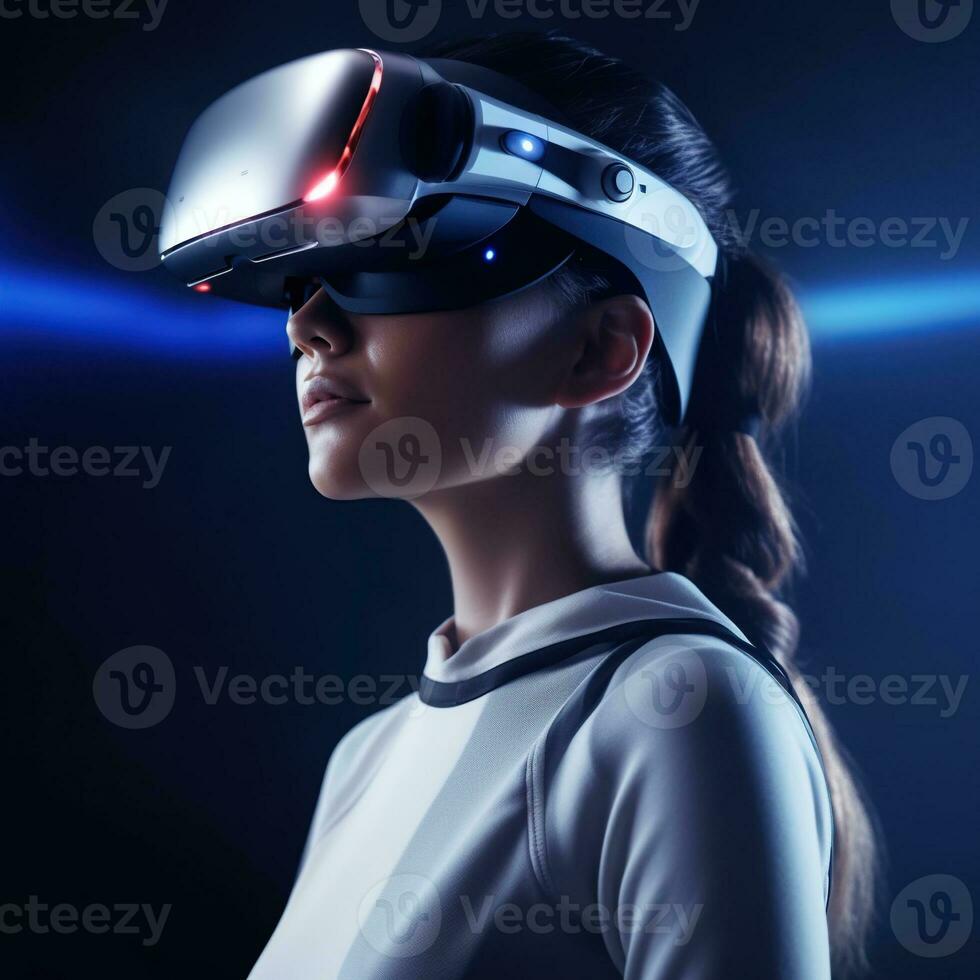 Illustration of a person wearing a virtual reality VR headset, AI Generated. photo
