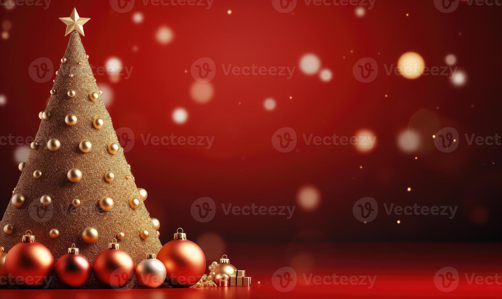 christmas tree with ornaments on red background . photo