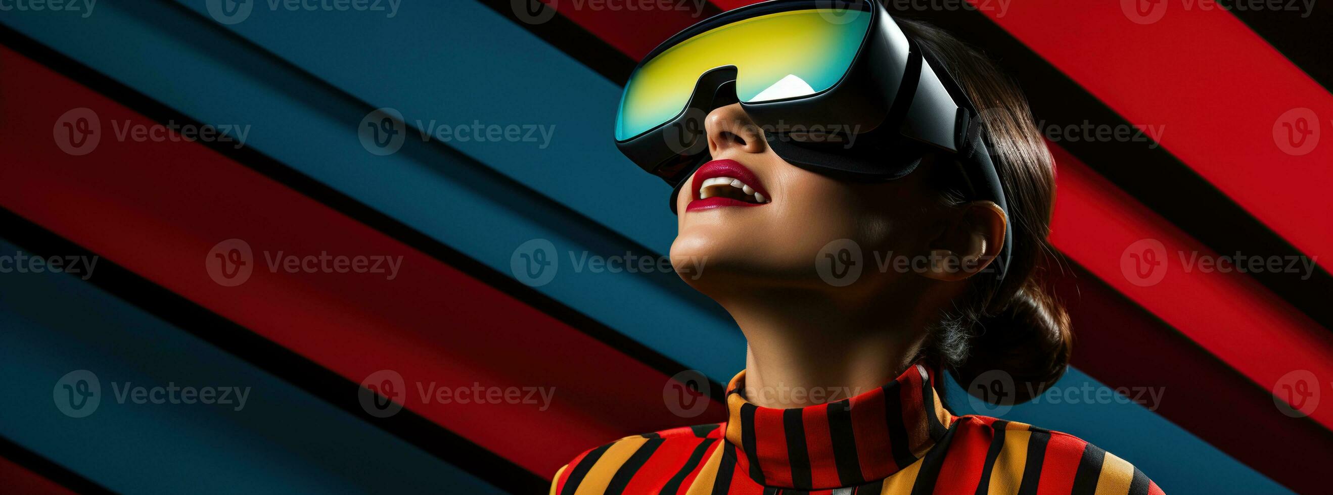Illustration of a person wearing a virtual reality VR headset, AI Generated. photo