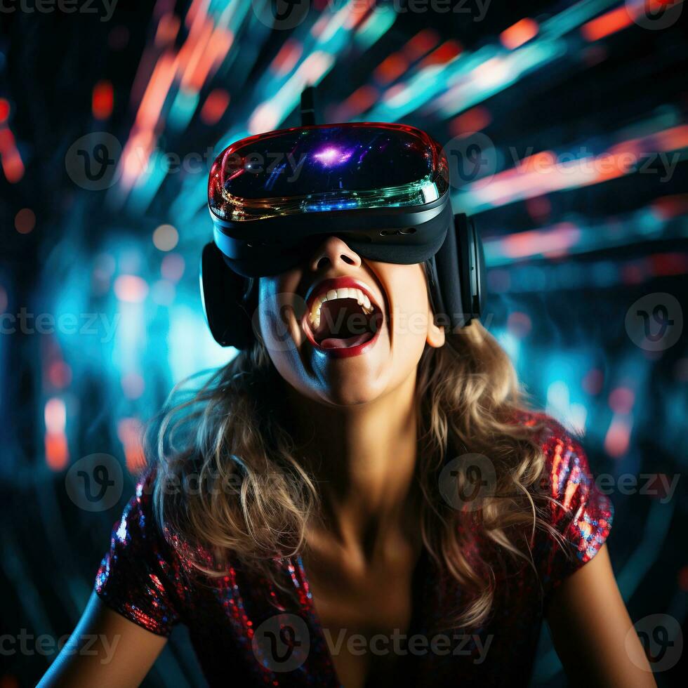 Illustration of a person wearing a virtual reality VR headset, AI Generated. photo