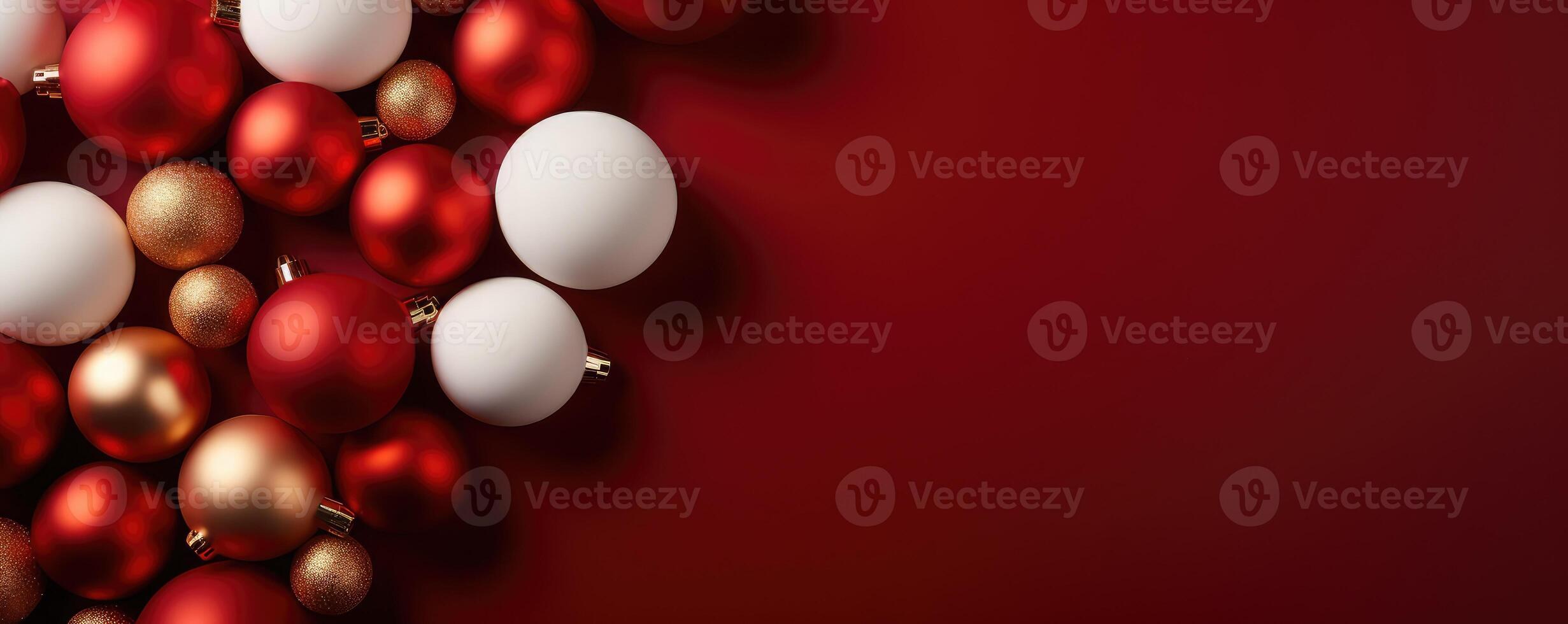 christmas balls on red background . photo