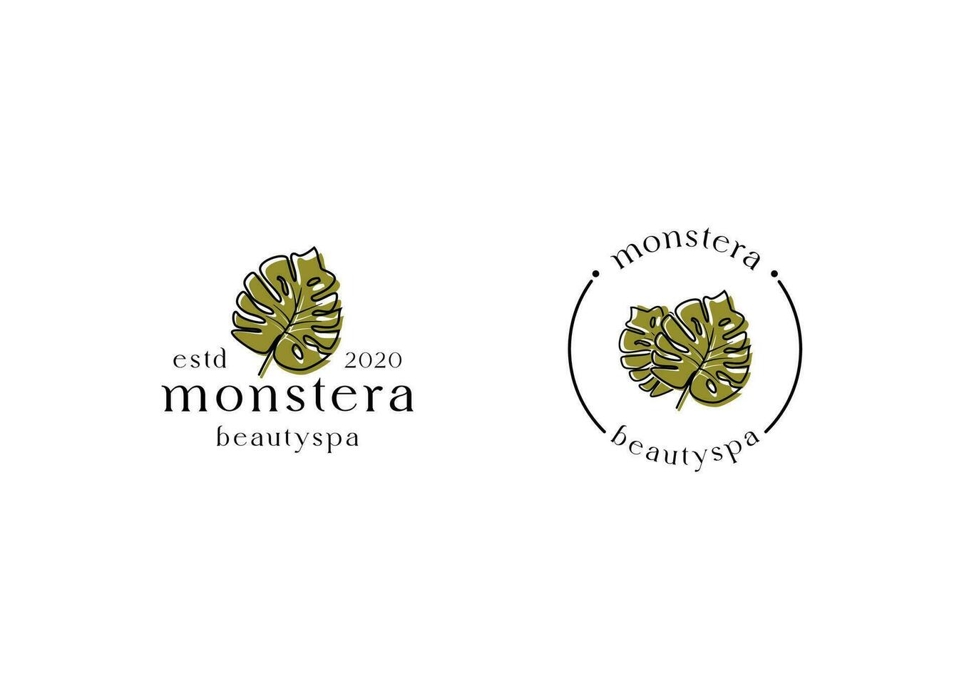 logotipo de hojas de plantas tropicales. diseño de logotipo de hojas de monstera. ilustraciones vectoriales. vector