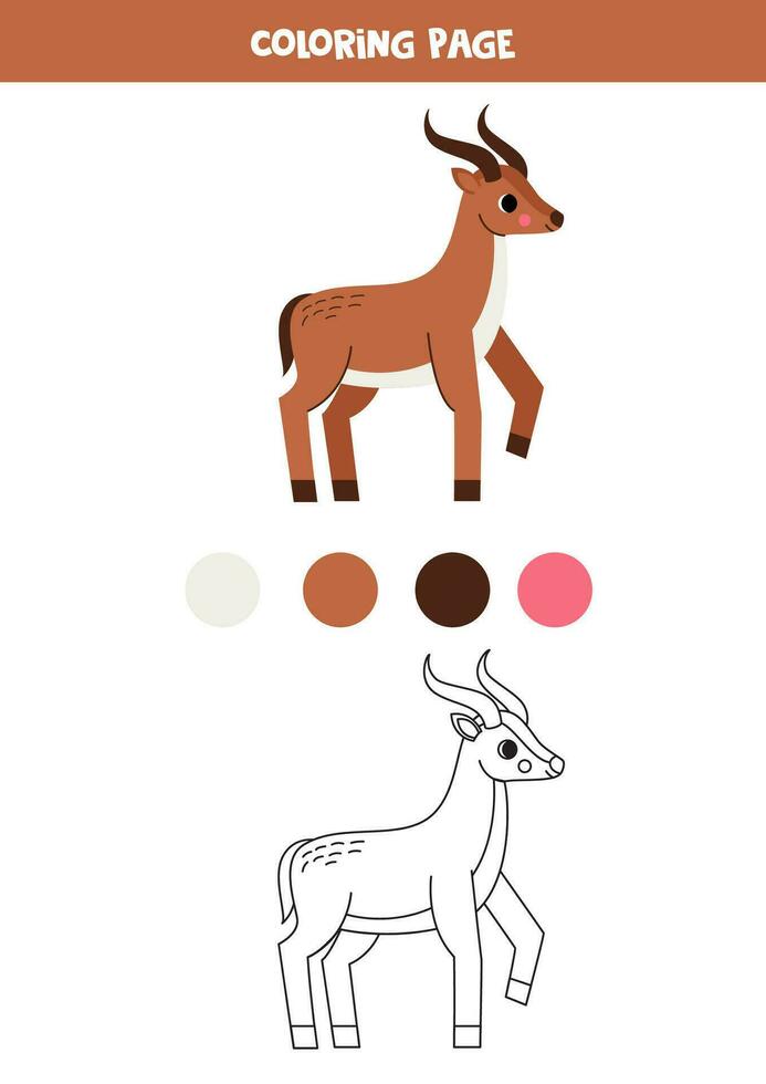 Color cute cartoon antelope. Worksheet for kids. vector
