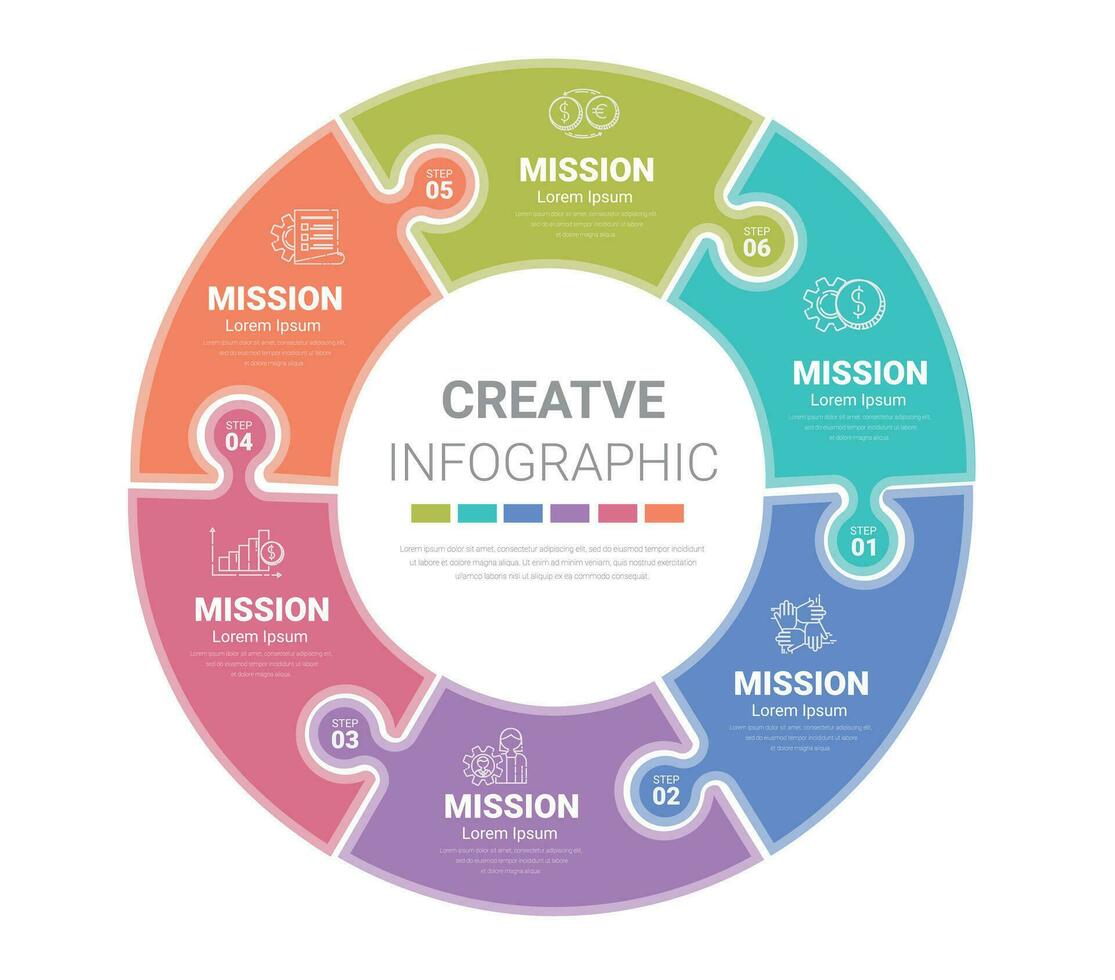 Circle infographics elements design with numbers 6 option, can be used for workflow layout, diagram. vector